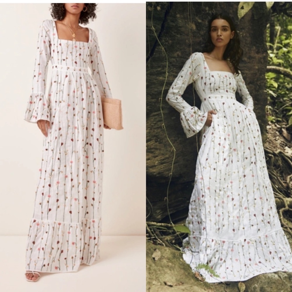 Agua by‎ Agua Bendita Curuba Enredadera Embroidered Linen Maxi Dress